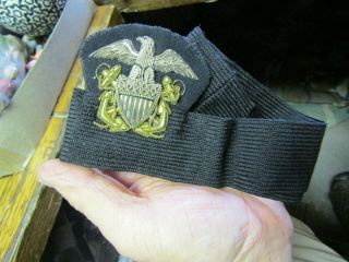 . Us Navy Officer Cap Badge And Band Ww1,  Rare Bullion