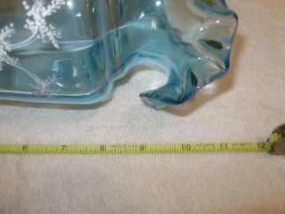 Vintage Mary Gregory Large Blown Glass Light Blue Vase,  10 3/4 