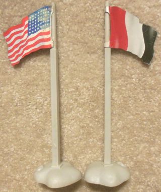 Vintage 1960s Marx Battleground Playset - 2x Flags With Poles & Bases German Usa