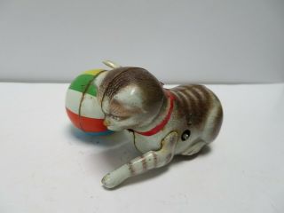 Vintage German Tin Windup Cat And Ball Tin Litho Us Zone C.  1946 With Key