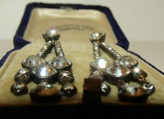 BRILLIANT,  LONG,  ANTIQUE GEORGIAN 9 CT GOLD EARRINGS WITH ROCK CRYSTAL GEMS 2