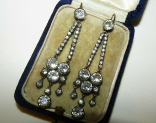 BRILLIANT,  LONG,  ANTIQUE GEORGIAN 9 CT GOLD EARRINGS WITH ROCK CRYSTAL GEMS 3