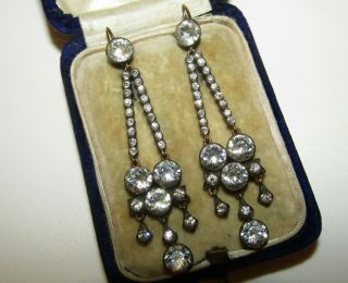 BRILLIANT,  LONG,  ANTIQUE GEORGIAN 9 CT GOLD EARRINGS WITH ROCK CRYSTAL GEMS 4