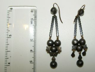 BRILLIANT,  LONG,  ANTIQUE GEORGIAN 9 CT GOLD EARRINGS WITH ROCK CRYSTAL GEMS 5