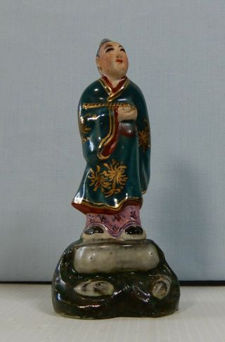 Antique Chinese Porcelain Statue Immortal Hand Crafted Painted C Early 1900s