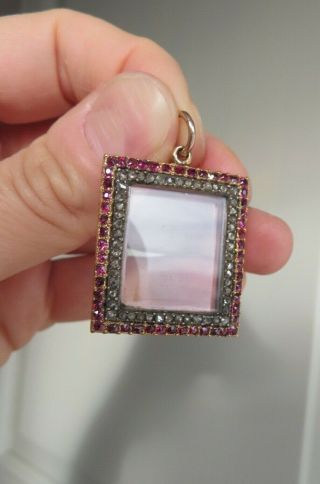 Antique Early Victorian Old Cut Diamonds Ruby 15ct Gold Picture Locket Pendant