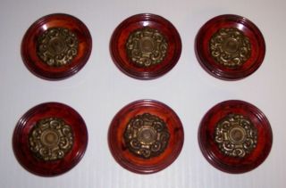 Set Of 6 Art Deco Drawer Pulls Knobs Amber/brown Swirl Early Plastic Bakelite