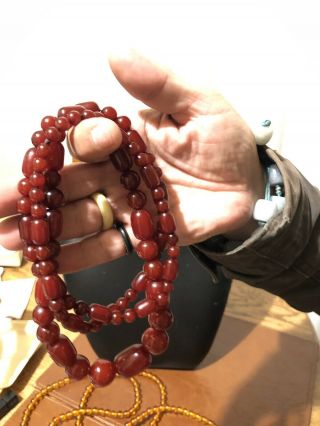 Antique Faturan Cherry Amber Bakelite Beaded Necklace 80 Grams