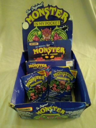 Monster In My Pocket Display,  Series 1 Box,  Secret Neon Pack,  Matchbox Mimp