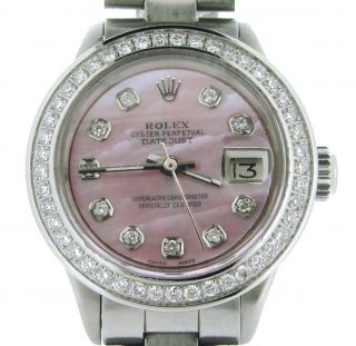 Rolex Datejust Ladies Stainless Steel Watch W/ Pink Mop Diamond Dial & Bezel