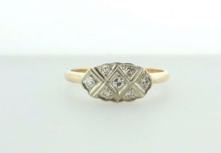 Art Deco Antique 14k Yellow Gold 0.  15ct Diamond Oval Engagement Ring - Size 7.  25