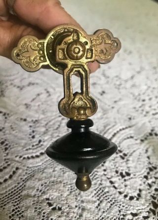 3 Antique Victorian Ebony Brass Tear Drop Pulls C1880s
