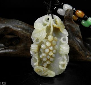 100 Natural Hand - Carved Chinese Hetian Jade Pendant Jadeite Necklace Grape 172e