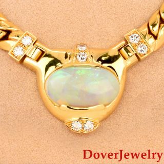 Estate Diamond 9.  30ct Opal 18k Gold Large Pendant Chain Necklace 62.  3 Grams Nr