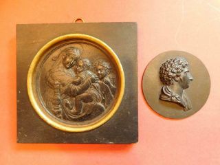 19thc Japanned Metal Carl Xiv Johan Of Sweden & Religious Cameo Style Plaques