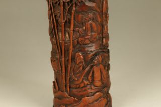 chinese old boxwood hand carved sage inlay yak horn tea box netsuke 2