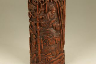 chinese old boxwood hand carved sage inlay yak horn tea box netsuke 6