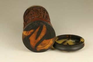 chinese old boxwood hand carved sage inlay yak horn tea box netsuke 8