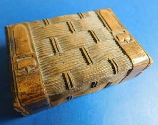 Little Carved Wooden Pill Snuff Box Like Woven Cane 