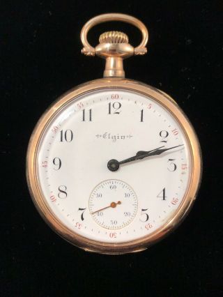 Antique Gold Filled Pocket Watch Elgin 15 Jewels Running.