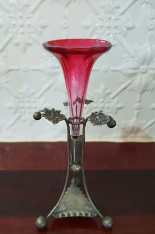 Antique Victorian Ruby Glass Epergne In Mappin Bros Queen 