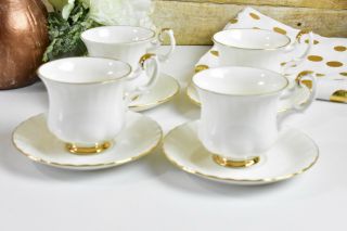 Royal Albert Tea Cups Set For 4 White And Gold 0196