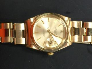 Rolex Oyster Perpetual Date Auto 34mm Yellow Gold Mens Bracelet Watch 15037