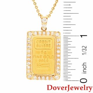 Credit Suisse 5.  0 Grams 24k Gold Ingot Diamond 14k Gold Pendant 9.  9 Grams Nr