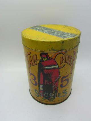 VERY RARE Antique TALL CHIEF STOGIES Tobacco CIGAR Tin Can Ohio J&B Moos HTF 2