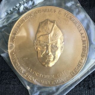 First Supersonic Flight 8 Oz.  Bronze Medal " Chuck " Yeager 1947 U.  S.  W/stand