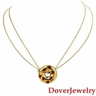 Jose Hess Enamel 18k Gold Heart Donut Pendant Chain Necklace 19.  7 Grams Nr