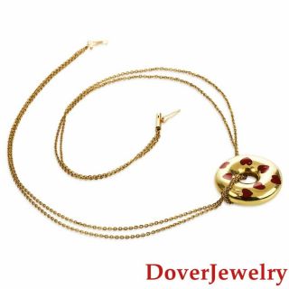 Jose Hess Enamel 18K Gold Heart Donut Pendant Chain Necklace 19.  7 Grams NR 2