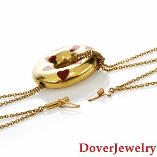 Jose Hess Enamel 18K Gold Heart Donut Pendant Chain Necklace 19.  7 Grams NR 3