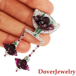 Diamond 12.  72ct Ruby Emerald Carved Tourmaline 18K Gold Floral Pin 12.  6 Grams NR 5