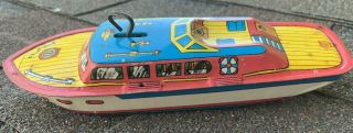 Vintage Tin Litho J Chein Mark 1 Wind Up Toy Boat 8 1/2 " L Perfectly