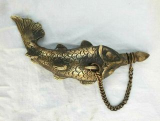 Vintage Old Antique Victorian Style Fish Shape Brass Gun Powder Bottle / Flask