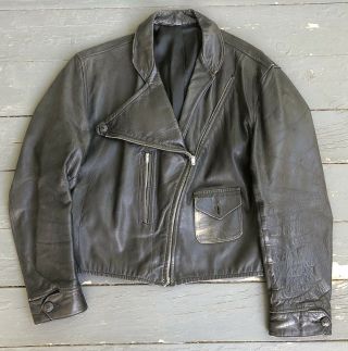 Vintage 1930s Leather Jacket Talon Zipper Biker Medium