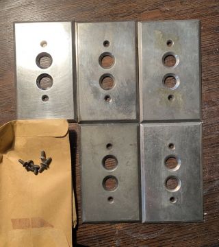 5 Antique Nickel Over Brass Push Button Switch Plates Early 1900’s Hardware