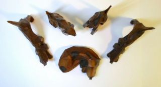 5 Vintage HOUND DOGS FIGURINES Howling Playing Sleeping HandCarved Wood Folk Art 6