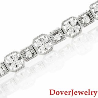 Estate 2.  00ct Diamond 14K White Gold Milgrain Link Bracelet 19.  0 Grams NR 4