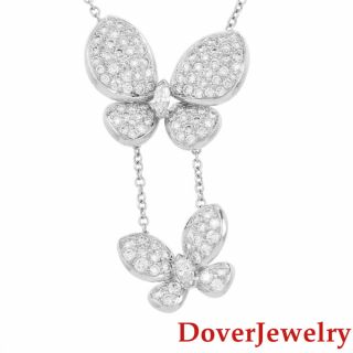 Estate 1.  75ct Diamond 18k Gold Butterfly Pendant Chain Necklace 10.  1 Grams Nr