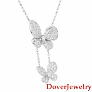 Estate 1.  75ct Diamond 18K Gold Butterfly Pendant Chain Necklace 10.  1 Grams NR 3