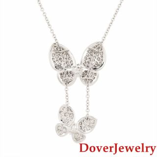 Estate 1.  75ct Diamond 18K Gold Butterfly Pendant Chain Necklace 10.  1 Grams NR 4