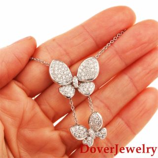 Estate 1.  75ct Diamond 18K Gold Butterfly Pendant Chain Necklace 10.  1 Grams NR 5