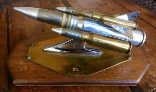 Wwii Trench Art 4 - Shelled Rocket With Wood Base
