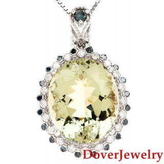 Fancy Blue Diamond 24.  06ct Green Amethyst 14K Gold Floral Pendant 10.  7 Grams NR 2