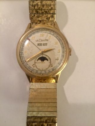 1948 Vintage Mens Jaeger Lecoultre 617845 Triple Date Moon Phase 10k Gf Watch