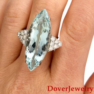 Estate Diamond 21.  70ct Aquamarine 18k Gold Marquise Ring 11.  4 Grams Nr