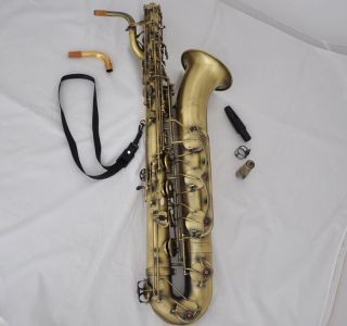 Professional Antique Baritone Saxophone Eb Bari sax Low A 2 Necks With Case 2