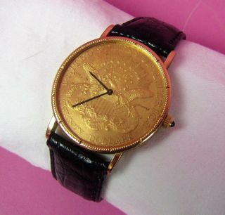 1893 Corum 22k Double Eagle $20 Liberty Gold Coin 18k Quartz Wrist Watch & Band